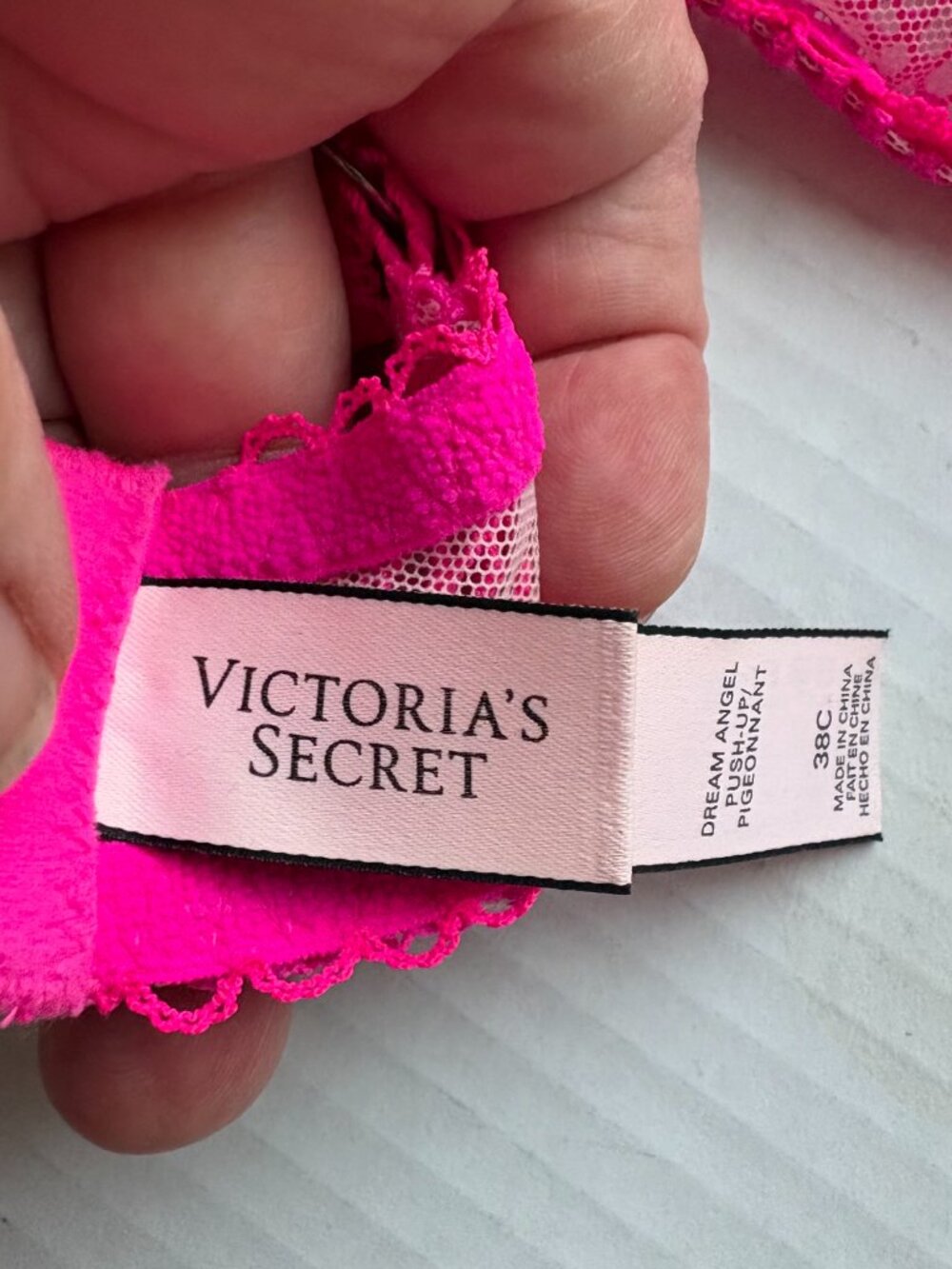 Victoria’s Secret Dream Angel Push-Up Bra 38C Hot Pink Floral Lace - Picture 3 of 9
